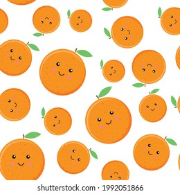 Seamless wallpaper with cartoon cute orange. Background with orange for clothes, textiles, gift wrapping.