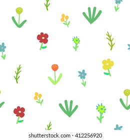 Seamless wallpaper with color, bright, vertical pattern of geometric flowers, plants, twigs, berries in a modern, Scandinavian, ethnic style. Vector. seamless pattern flowers flat