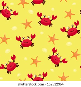 Seamless wallpaper. Crab and sea star 