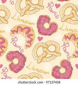 Seamless wallpaper with croissant and donuts