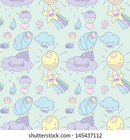 Seamless wallpaper. Cute children's drawings.