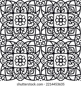Seamless wallpaper. Decorative graphic repeating pattern on a white background. Vector graphics. For the design and decoration of textiles, wrapping paper, lining material, wallets and bags