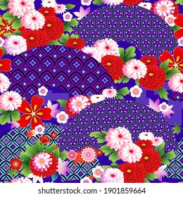 Seamless wallpaper with fans in asian style for design of summer dress fabrics