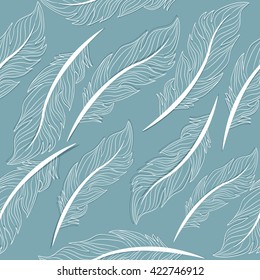 Seamless wallpaper feathers pattern, texture, endless background, vector illustration, colored feathers on a white background, isolated
Drawing vintage feathers