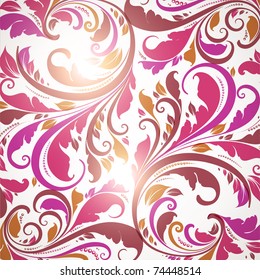 Seamless Wallpaper with floral ornament with leafs and flowers for vintage design, Vector spring retro background. Eps 10.