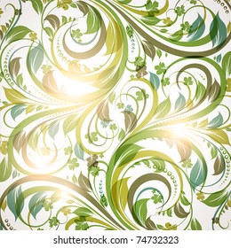 Seamless wallpaper with floral ornament with leafs and flowers for vintage design, Vector spring or summer retro background. Eps 10.