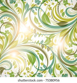 Seamless wallpaper with floral ornament with leafs and flowers for vintage design, Vector spring or summer retro background. Eps 10.