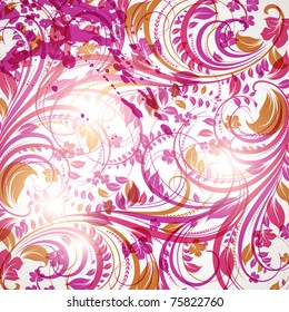 Seamless wallpaper with floral ornament with leafs and flowers for vintage design, Vector spring or summer retro background. Vector Eps 10.