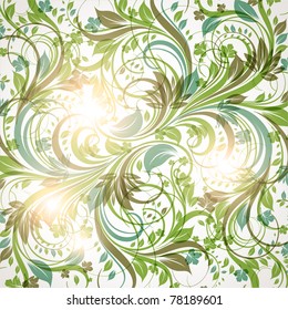 Seamless wallpaper with floral ornament with leafs and flowers for vintage design, Vector spring or summer retro background. Vector Eps 10.