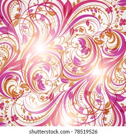 Seamless wallpaper with floral ornament with leafs and flowers for vintage design, Vector spring or summer retro background. Vector Eps 10.