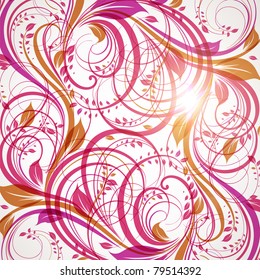 Seamless wallpaper with floral ornament with leafs and flowers for vintage design, Vector spring or summer retro background. Vector Eps 10.