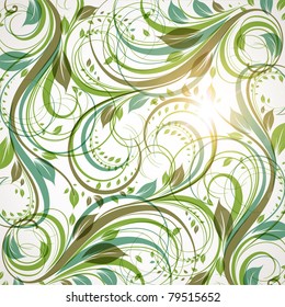 Seamless wallpaper with floral ornament with leafs and flowers for vintage design, Vector spring or summer retro background. Vector Eps 10.