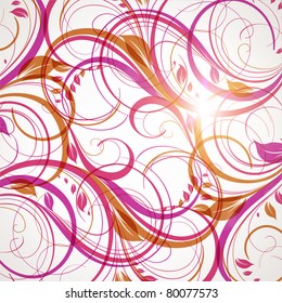 Seamless wallpaper with floral ornament with leafs and flowers for vintage design, Vector spring or summer retro background. Vector Eps 10.