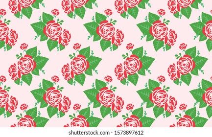 Seamless wallpaper floral pattern with design red rose flower background.