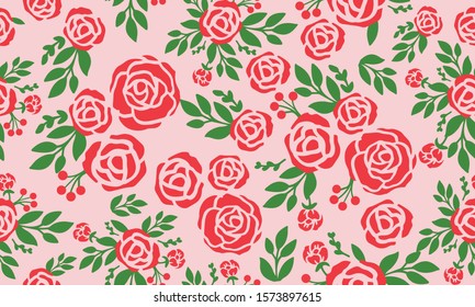 Seamless wallpaper floral pattern with design red rose flower background.