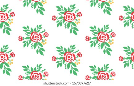 Seamless wallpaper floral pattern with design red rose flower background.