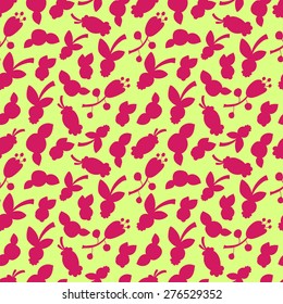 seamless wallpaper with flowers and berries on a yellow background 
