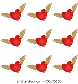  Seamless wallpaper with flying heart with wings. Card for Valentine day.Vector illustration.