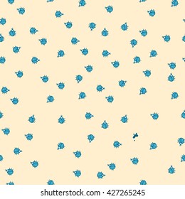 Seamless wallpaper with funny bugs, turquoise beetles on ivory background.