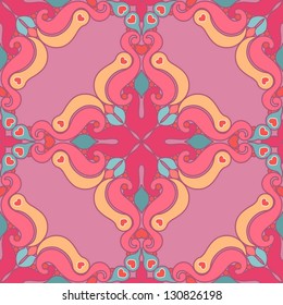 Seamless wallpaper with geometric patterns and hearts. vector illustration
