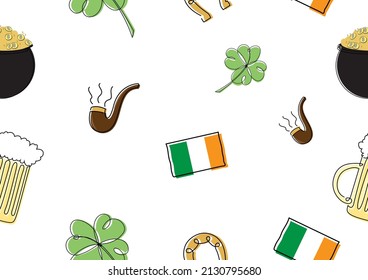 Seamless wallpaper and gift wrapping of St. Patrick day on white background.