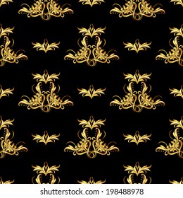 Seamless wallpaper with golden pattern. Ornate different sizes