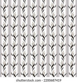 Seamless Wallpaper. Gouache Decoraton Batik. Ethnic Motley Print. Light and Charcoal Tones. symmetrical artistic vertical pattern for textile, design and backgrounds.