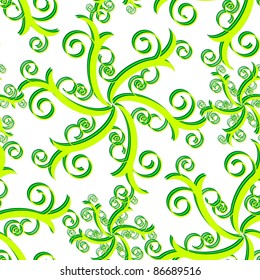 Seamless wallpaper with green abstract swirl ornament elements