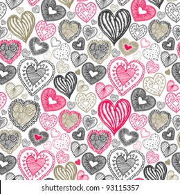  seamless wallpaper with hand drawn Valentine hearts