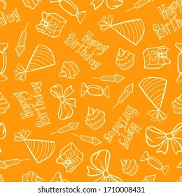 seamless wallpaper happy birthday greetings holiday outline colored pattern vector background print textile wrapper