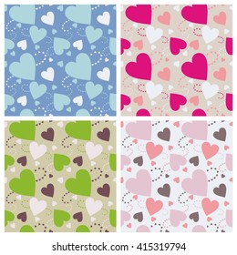 Seamless wall-paper hearts 5. A pattern multi-colored pastel and bright hearts on a color background. Vector, EPS10. A print for fabric, photowall-paper, a background basis for design.