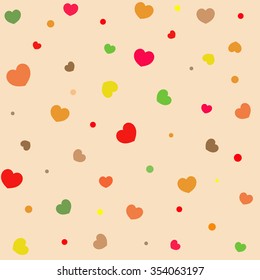 seamless wallpaper of hearts and circles. Variety of colors. Vector.