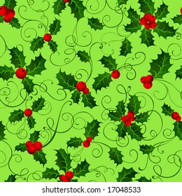 Seamless wallpaper with holly berries, vector