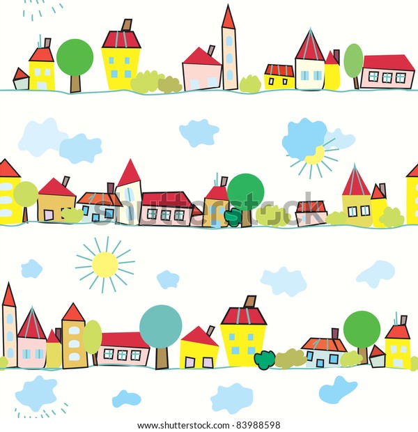 Seamless Wallpaper Kids Town のベクター画像素材 ロイヤリティフリー 83988598