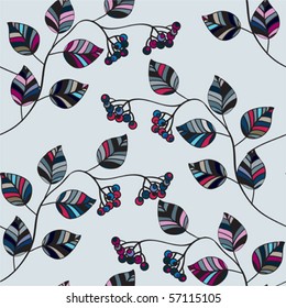 Seamless wallpaper with leaves and berries