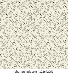 Seamless wallpaper with leaves and curls. A vector.