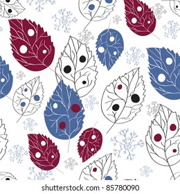 Seamless wallpaper with leaves and snow in winter