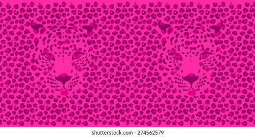 seamless wallpaper with a leopard print and a silhouette of the muzzle of leopard, 