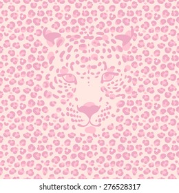 seamless wallpaper with a leopard print and a silhouette of the muzzle of leopard, 