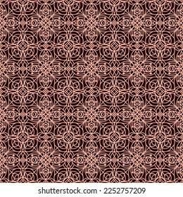 Seamless wallpaper. Linear abstract geometric pattern beige lines on a dark brown background. Vector graphics. For design and decoration.
