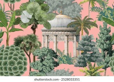 Seamless Wallpaper, Mughal Mural, Dome, Tropical Seamless Background.