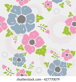 Seamless wall-paper nostalgic flowers, light background. Gentle flowers anemones in a retro style. Vector, EPS10. A print for fabric, packing paper, wall-paper, cards, etc.