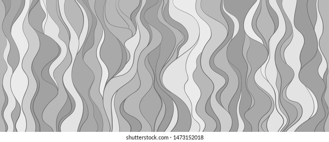 Seamless wallpaper on horizontally surface. Wavy background. Hand drawn waves. Striped texture with many lines. Waved pattern. Black and white illustration