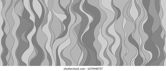 Seamless wallpaper on horizontally surface. Wavy background. Hand drawn waves. Black and white illustration