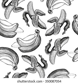 Patrón de Fondo de pantalla sin costuras con dibujo de grabado de plátano. Temas de frutas y alimentos. Bueno para el Fondo de pantalla, textil, fondo, diseño de invitación de boda, cartel, cubierta de libro, tarjetas postales