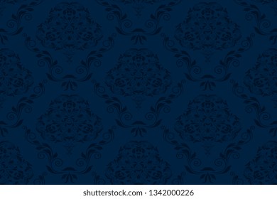 Seamless wallpaper pattern. Blue floral ornament on background. Seamless pattern for your design. Wallpaper pattern