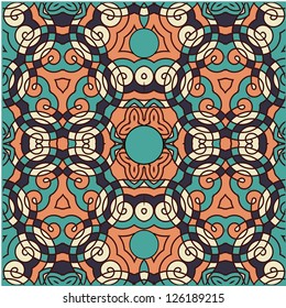 Seamless wallpaper pattern, in blue and orange