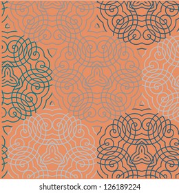 Seamless wallpaper pattern, in blue and orange