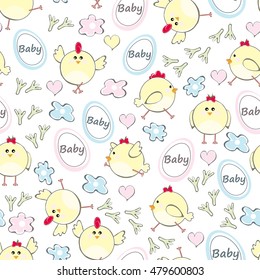 Seamless wallpaper pattern with chickens - vector illustration