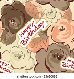 Seamless wallpaper pattern with of collection coffee roses on light design background, vector illustration